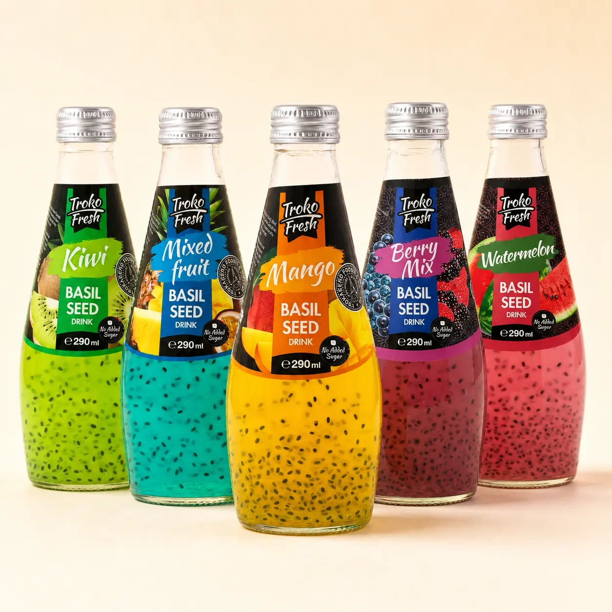 I cinque gusti TrokoFresh Basil Seed Drink senza zuccheri aggiunti